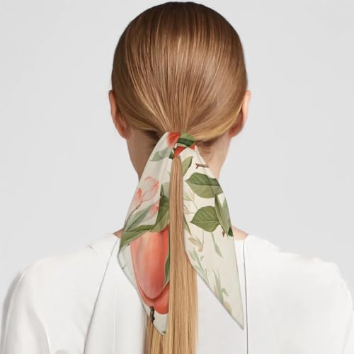 Silk Scarf for Women, Peaches Fruits Flowers Breathable Hair Scarf, Square Neckerchief4