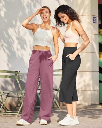 Image of G4Free EverGoing Yoga Pants Women Wide Leg Pants with Pockets High Waist Stretch Dress Casual Sweatpants Petite /Regular /Tall