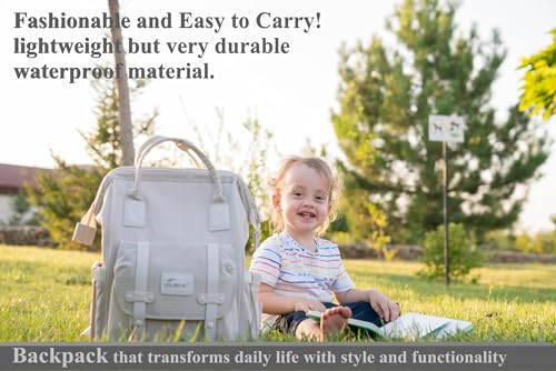 DLNIA Baby Diaper Backpack - Large Diaper Bag with Insulated Pockets, Stroller Straps, Independent Milk Bottle Warehouse and New Design Anti-Theft Back Pocket- Beige - Thumbnail 6