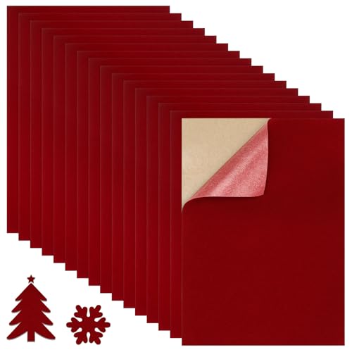 Wzone 16 Stück Samt Selbstklebend 30×21cm Samtstoff Samtstoff Rot für Schmuckkästchen Schublade und DIY Handwerk