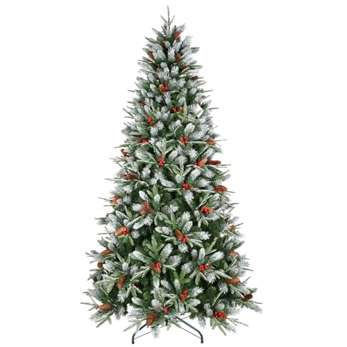 Gecheer 6ft PE/PVC Artificial Christmas Tree, Red Fruits and Pine