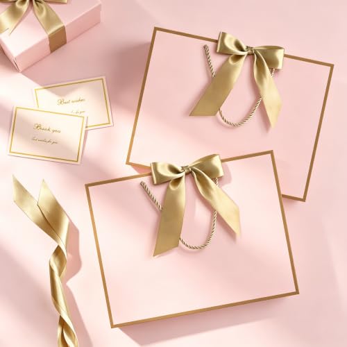 Image of JMANNI Gift Bags with Handles, 13 inch Medium Gift Bag for Presents, 4 Pcs Bags with 8 Tissue Paper and 4 Cards for Graduation Baby Shower Wedding Fathers Day Mother's Day Birthday Party(pink-gold)