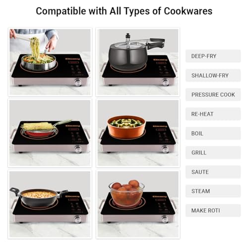 Image of Premium 2000 W Touch Panel Infrared Induction Cooktop 1 Year Warranty (Use With All Utensils) - Radiant (Black)