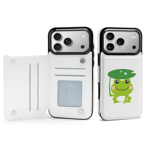 IPhone17 用 ケース 手帳型 葉っぱの傘をさした かわいい カエル iPhone 17 Pro Max 用ケース アイフォン17用ケース PUレザー スマホケース カード収納 スタンド機能 おしゃれ 人気 財布型 ワイヤレス充電対応