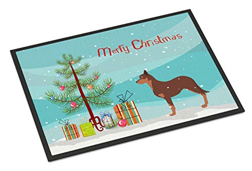 Caroline's Treasures BB2947MAT Australian Kelpie Dog Merry Christmas Tree Doormat 18x27 Front Door Mat Indoor Outdoor Rugs for Entryway, Non Slip Washable Low Pile, 18H X 27W