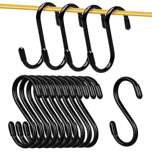 15 Pcs 3 in Vinyl Coated S Hooks for Hanging, Non Slip Sturdy Black S Hook Hanger for Closet, Kitchen, Bathroom, and Garden – Ideal for Plants, Pots, Pans, Towels, Jeans, and More