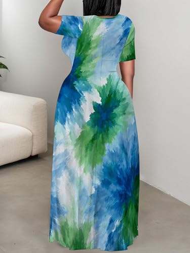 Image of PinkPatty Plus Size Dress for Women Casual Crew Neck Short Sleeve Maxi Dress Oversized Summer Beach Dresses with Pockets