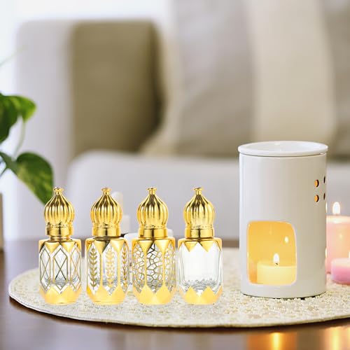 Ciieeo Roll on Bottles, Roller Bottles for Essential Oils 6ml, Oil Roller Pitcher, Arabic Crystal Glass Refillable Roller Pitcher for Oils Perfume Travel 4Pcs2