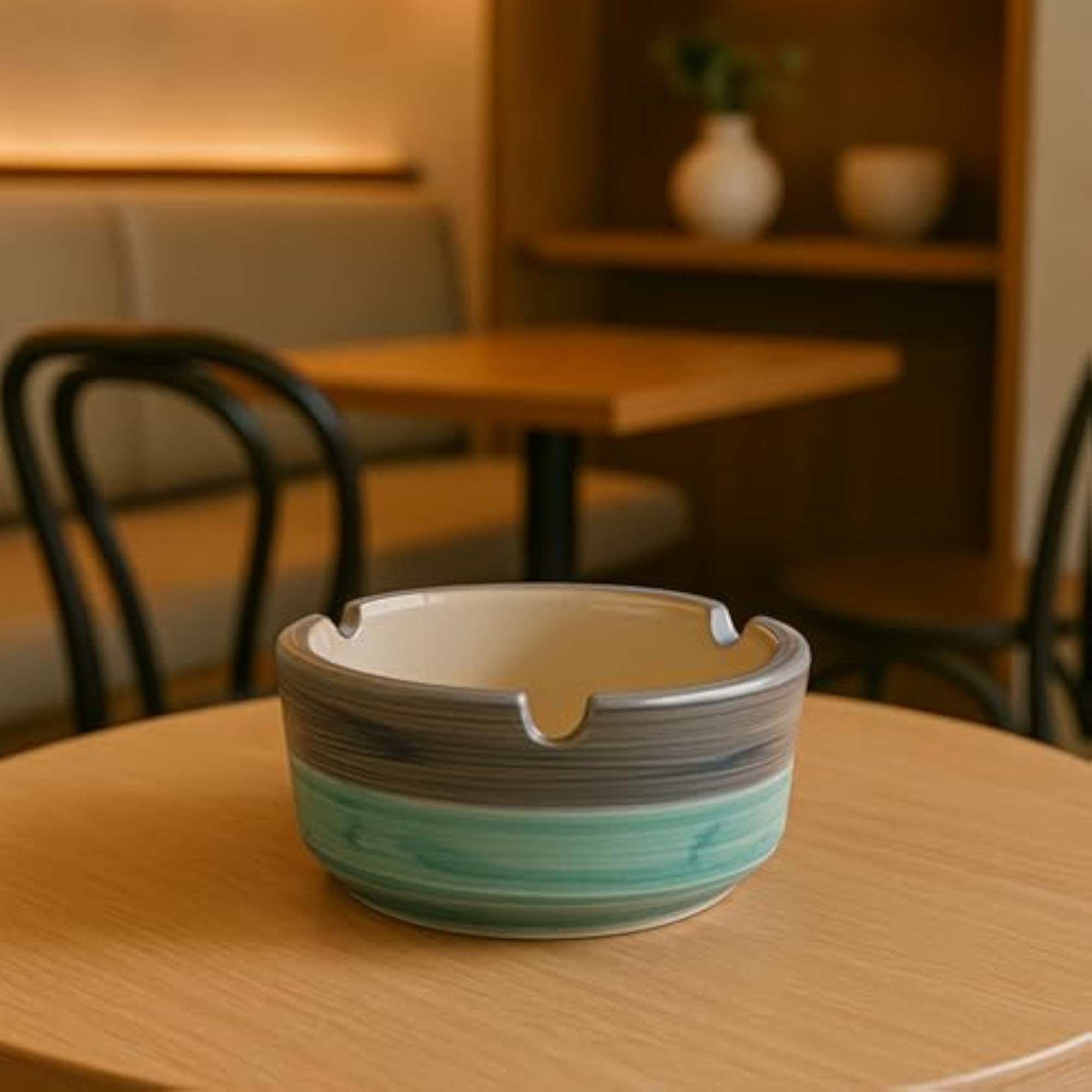 Ceramic Round Ashtray Figurine with Two-Tone Glaze