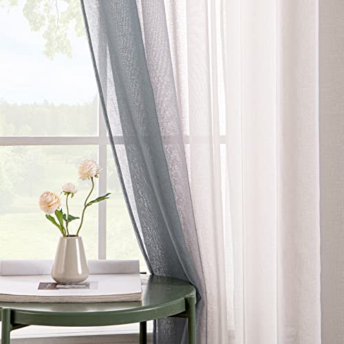 EMEMA Voile Curtain Two-Tone Curtain with Eyelets Transparent Curtain Eyelet Curtain Window Curtain Translucent for Bedroom Set of 2 140 x 175 cm Grey - Image 2