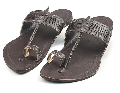 Image of KORAKARI Men Kolhapuri Chappal Handcrafted Sandal Smooth and Comfortable Flip Flops Slipper Stylish Anti Slip Design Genuine Leather Traditional Footwear.