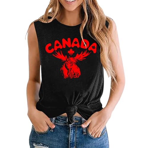 Camisetas de tirantes y camisolas de verano para mujer, camiseta casual de cuello redondo con estampado para uso diario, perfecta para combinar con jeans, fácil de limpiar, lavable a máquina, Negro
