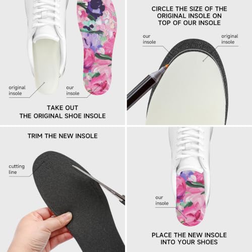 Image of 6 Pair Women No Show Socks Anti-Odor Sockless Shoe Insert Size 9-13 | Thin Shoe Insoles,Breathable,Comfort Barefoot Shoe Liner,Machine Washable,Moisture Control,Cute,Everyday Insole,Floral Print