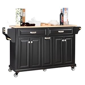 Mobile Kitchen Island with Storage Cabinet and Drawers, Rolling Kitchen Island Cart on Wheels with Rubberwood Countertop for Kitchen, L60.5 x W18.13 x H36.75IN, Black Mobile Kitchen Island with Storage Cabinet and Drawers Rolling Kitchen Island Cart on Wheels with Rubberwood Countertop for Kitchen L605 x W1813 x H3675IN Black