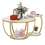 Matériau Robuste pour le Plateau: cet ensemble de table basse en bois rond est fabriqué à partir de bois de première qualité et d'un cadre métallique robuste. Il offre un support stable et fiable pour les livres, les tasses à café ou les objets décoratifs.