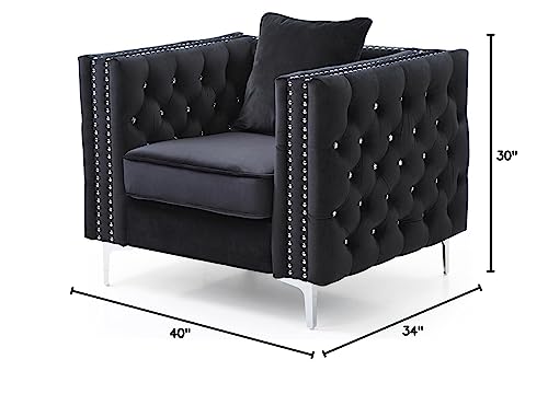 Sillón Tufted Diseño Piel Sintética Negro miniatura 3