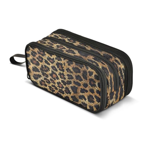 Image of Animal Leopard Phanter Pencil Case 3 Compartment Pen Bag Large Pouch Holder Box School Portable Stationery Storage Bag for Teen Girls Boys