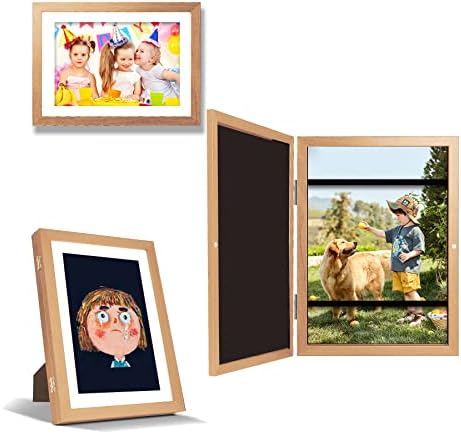 RIOFLY Kids Art Frames,9.5x13 Front Opening Kids Artwork Frames Changeable Picture Display for DIN, Holds 50 Pcs, for 3D Picture,A4 Art-Work,Crafts,Children Drawing,Hanging Art,Portfolio Storage-Wooden
