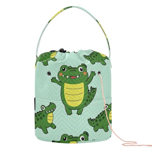 Yarn Storage Bag Small Crochet Bag Knitting Bag Organizer Crocodile Cute Green Yarn Bags for Crocheting Basket