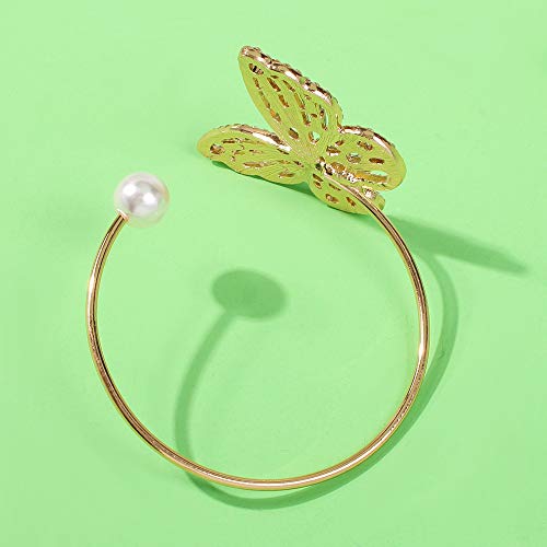 Yertter Dainty Butterfly Pearl Bangle Gold Open Bangle Bracelet Female Hand Jewelry For Women Bracelets Jewelry Gift For Teen Girls #TOP2