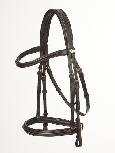 LeMieux Arika Cavesson Bridle - Luxurious Soft Oiled Padded Leather - Cavesson Noseband - Brown/Silver - Full
