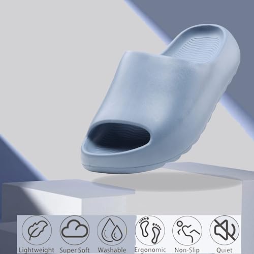 FUUPNN Cloud Slides for Women Men Adult Non Slip Slides Comfortable Lightweight House Slippers Open Toe Shower Shoes Indoor Outdoor Blue 413
