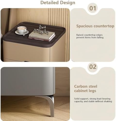 Stylish 2-Drawer Nightstand with Metal Base - Space-Saving Bedside Table for Bedroom & Living Room - Modern Brown Side Table (40cm)