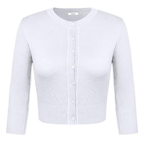 iClosam Women's Cropped Bolero Shrug 3/4 Sleeve Knit Open Front Cardigan White