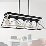 5-Light Kitchen Island Pendant Lighting, 31.5 inch Farmhouse Chandelier, Rustic Lighting Fixtures Ceiling, Dining Room Light Fixtures with White & Wood Painting