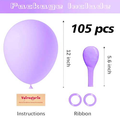 Image of Voircoloria 105pcs Pastel Purple Balloons 12inch Party Latex Balloons for Boys Girls Birthday Baby Shower Gender Reveal Wedding Sunflower Party Decorations