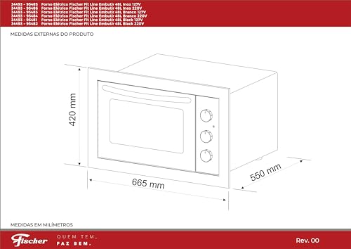 FISCHER FORNO ELÉTRICO EMBUTIR FIT LINE 48L BLACK 220V 34493-95482 glide