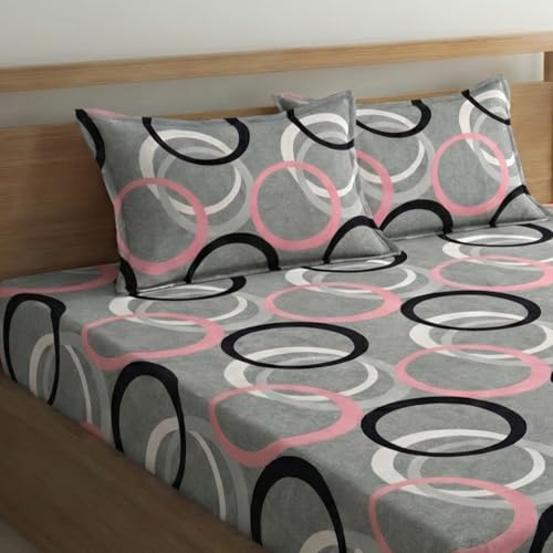 Image of Fashion String Microfibre Retro Rings Corner Elastic Fitted Double Bedsheet (72x78 Inches) with 2 Pillow Covers