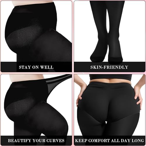 Image of Abeillo Plus Size Black Tights for Women, 60D Women's Stockings, Soft Opaque Pantyhose High Waist Leggings for Comfort and Elegance(M)
