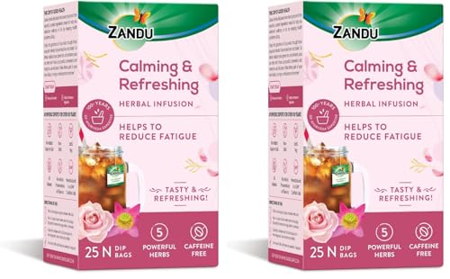 Image of Zandu Calming & Refreshing Herbal Infusion: 1st Ayurvedic Iced Herbal Tea With Taste & Health Benefits | Reduces Fatigue, Improves Skin Health & Promotes Digestion (25 Tea bags) (Pack of 2)