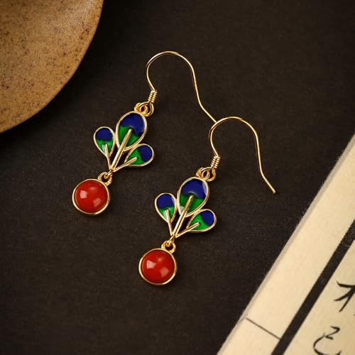 Boucles d'oreilles pendantes feuille émail pour look bohème chic - 2