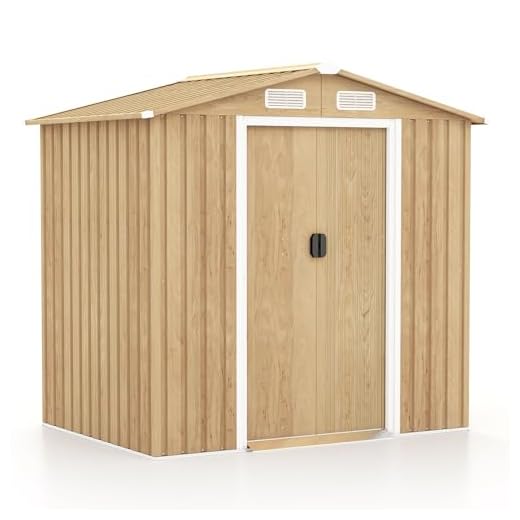 GYMAX Ripostiglio da Esterno 2,6x2M, Casa degli Attrezzi da Giardino in Acciaio Zincato con Porte Bloccabile, Tetto Inclinato, Bocchette d'Aria, Capannone capannone di Utilità per Cortile, Garage