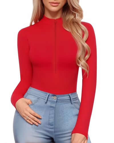 Image of Mangopop Women' Surplice Ruched Plunge Neck Deep-V Long Sleeve Bodysuit Jumpsuits