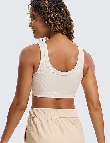 Image of CRZ YOGA Ribbed U Neck Sports Bras | Medium Support, Removable Pads, Casual, Wide Straps, for Women