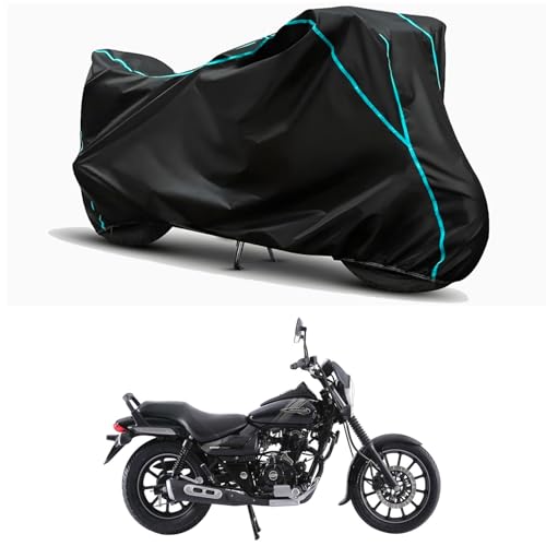 Image of Waterproof Bike Body Cover Compatible for | Bajaj Avenger Street 180 | Taffeta Fabric, Sky Piping Design, Bottom Elastic Fit | Dustproof, Sun UV & Rain Protection for All Weather.