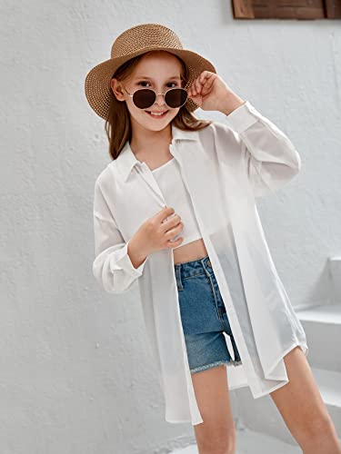 SweatyRocks Girl's Sheer Button Down Shirt Oversized Long Sleeve See Through Casual Blouse Tops4