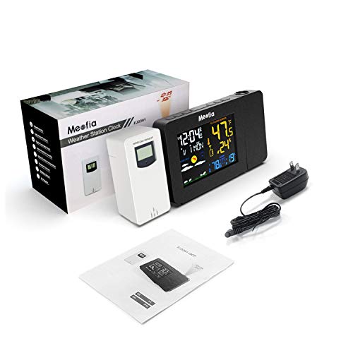 Meofia Projection Alarm Clock for Bedrooms with Weather Station, Digital Projection Clock, Wireless Indoor Outdoor Thermometer, Temperature Humidity Monitor Gauge Hygrometer, Dual Alarm Snooze