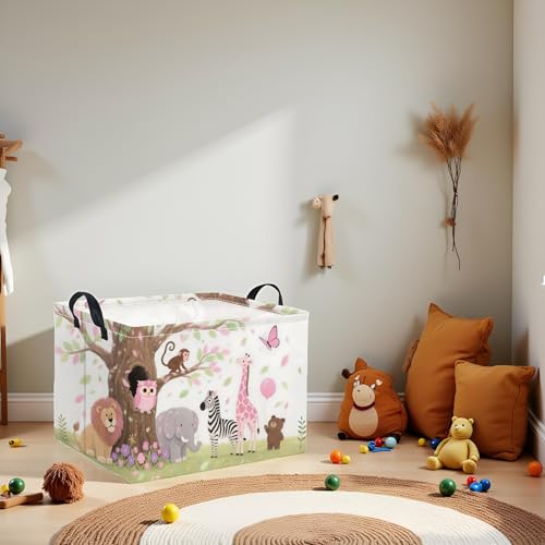 Image of Rectangular Baby Kids Storage Basket for Home Kitchen Girls Cute Storage Bin Organizer Shelf Book Room Decor(Pink Animal)