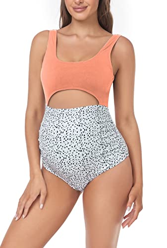 EastElegant graviditetsutklipp en del badkläder Ploka-prickar tryck graviditet baddräkt, Rosa, XXL