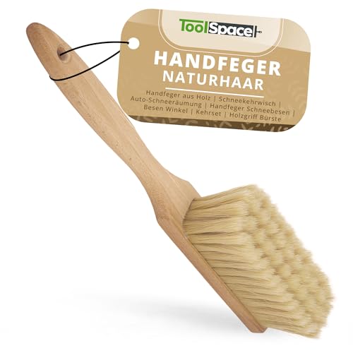 ToolSpace Handbesen - Handfeger aus Holz | 32x7x4,3 cm | Schneekehrwisch | Auto-Schneeräumung | Holzfeger Schneebesen | Holzbesen Winkel | Kehrwisch | Holzgriff Bürste | Schneefeger