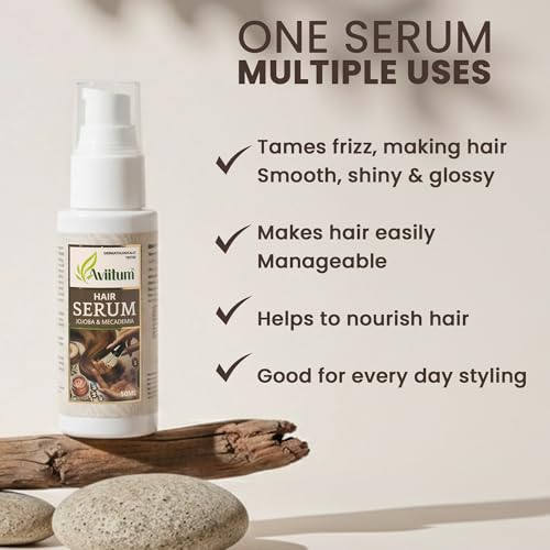 Image of Jojoba & Macadamia Hair Serum 50ml, Lightweight Non-Greasy Formula to Tame Frizz, Add Shine, and Protect Dry Dull Hair, Silicone and Paraben Free Hair Care Treatment