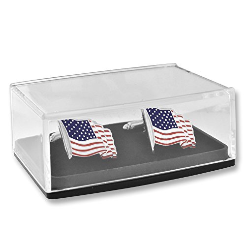 Image of PinMart's Gold Color Plated and Silver Made in the USA American Flag Enamel Lapel Pin, Cufflink & Tie Clip