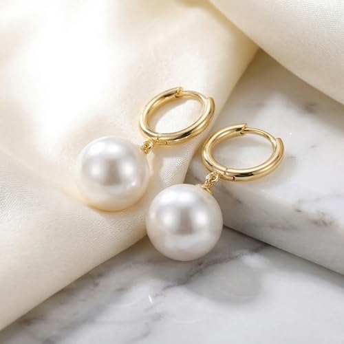 Image of Gold Starfish Mermaid Tail Dangle Drop Earrings for Women, Trendy Cute Pearl Fish Tail Shell Textured Hoop Dangling Earing Summer sea Beach Jewelry Gift.
