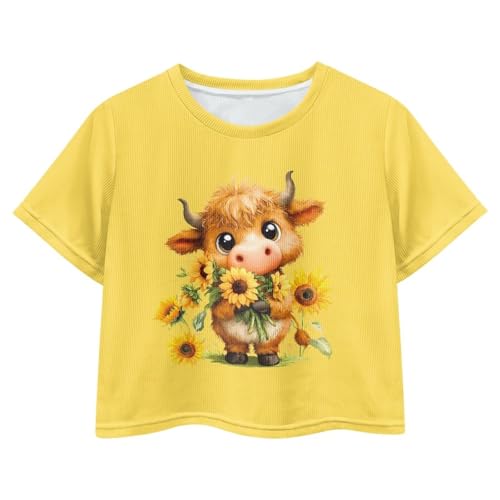 Image of Girls Fashion Crewneck Tee Shirts Casual Short Sleeve Crop Top Summer Outfits 5-14 Year
