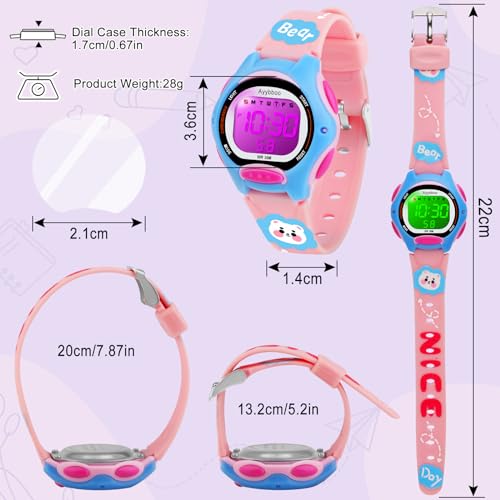 Kids Digital Watches for Girls Boys, 7 Color Lights Waterproof Cute Wristwatches for Kids with Alarm Stopwatch, Great Present for Girls Boys Ages 5-13 Cartoon Pink4