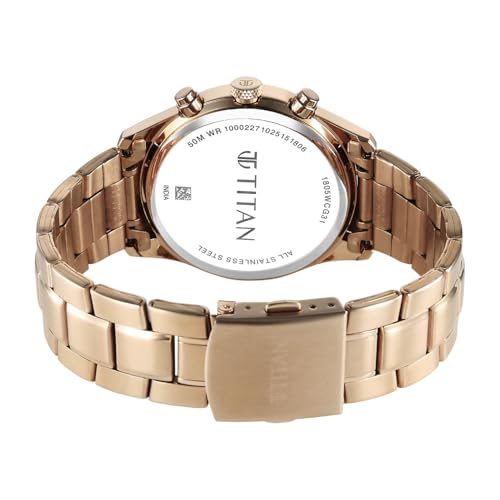 Image of Titan Classique Neo Splash Analog with Cream Dial Carnation Gold Stainless Steel Strap Watch for Men - 1805WM02